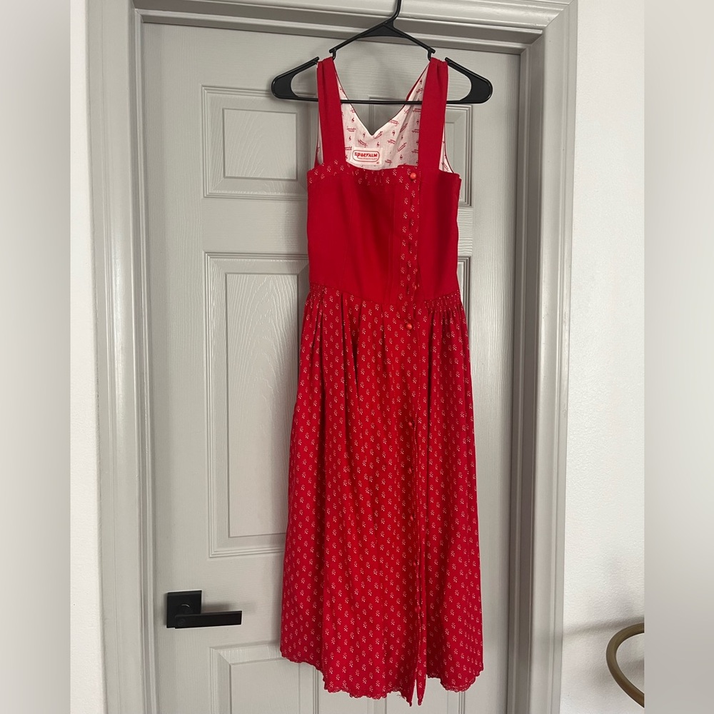 Sportalm Red Sleeveless Midi Dress with Patterned Skirt